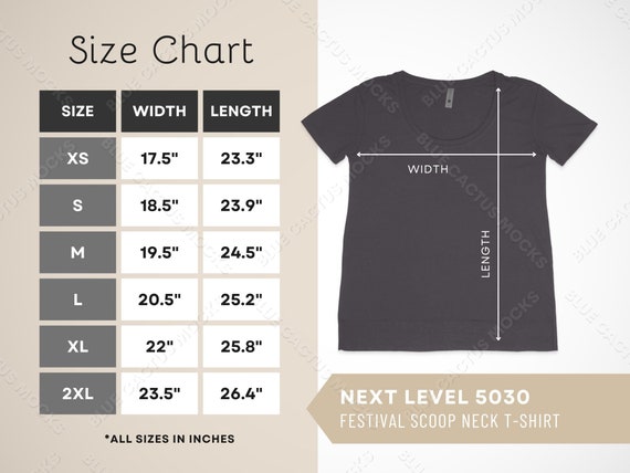 Next Level 5030 Size Chart T-shirt Sizing Guide for Womens - Etsy