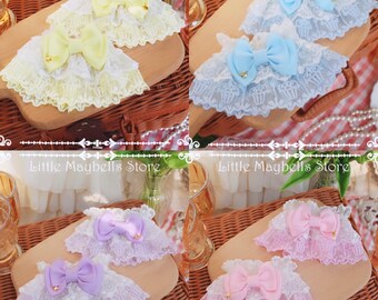 Sweet Lolita Hand Wrist Cuffs Double Layer Floral Lace Bow Bracelet Wristband Imitation Pearl Chain Maid Cosplay Sleeves