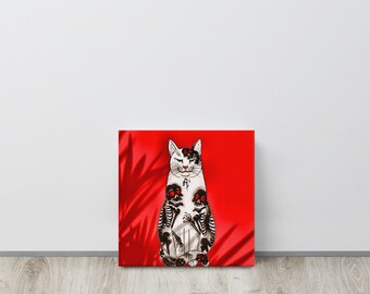 Lienzo con impresión artística de tatuaje de gato tatuado