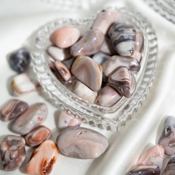 MINI Botswana Agate Tumbled Stones | Set of 5 | Small Polished Natural Botswana Agate Crystals | Root Chakra Stone