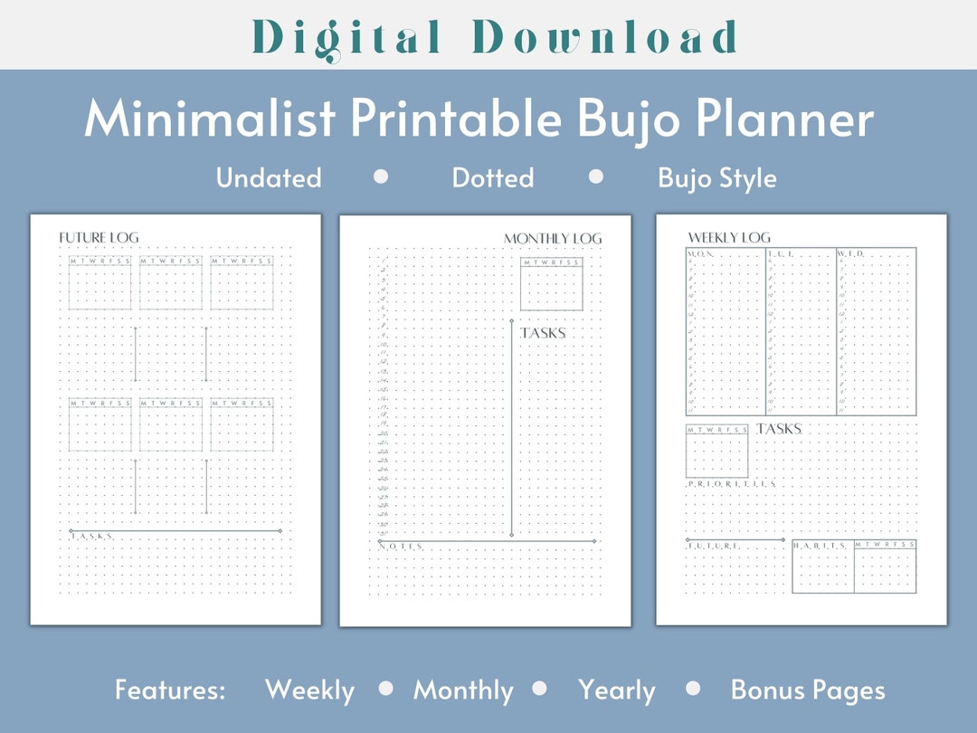 Printable Digital Bujo Undated Planner Set Weekly - Etsy