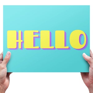 Bright Yellow and Teal Playful Hello Wall Art |Digital Print