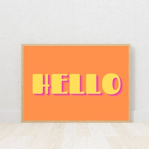 Hello Wall Art Download | Hello Digital Prints | Yellow and Orange Hello Printable | Bold Hello Sign