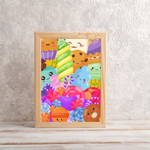 Colourful Kawaii Lollies Collage Wall Art | Digital Print