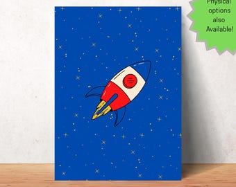 Rocket Ship Nursery Print: Kids Space Room Decor (Digital Download)