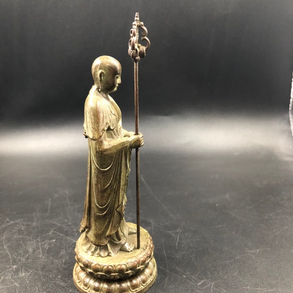 Pure Copper Ksitigarbha Bodhisattva Standing Posture Dizang pusa Copper Statue Bronze Brass Tibetan Buddhism Buddha jizo Monk Tangseng GC006