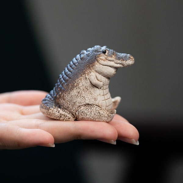 Figurine alligator en céramique crocodile tueur presse-papiers réplique miniature argile pourpre Animal Kaiman Gator marais Reptile de Floride