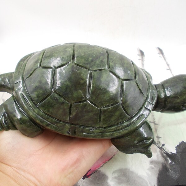 Real green Jade Turtle Statue Natural Jade Gemstone Sculpture for Longevity Luck Creations Serpentine Agate carved Sea Turtle Quartz CC101