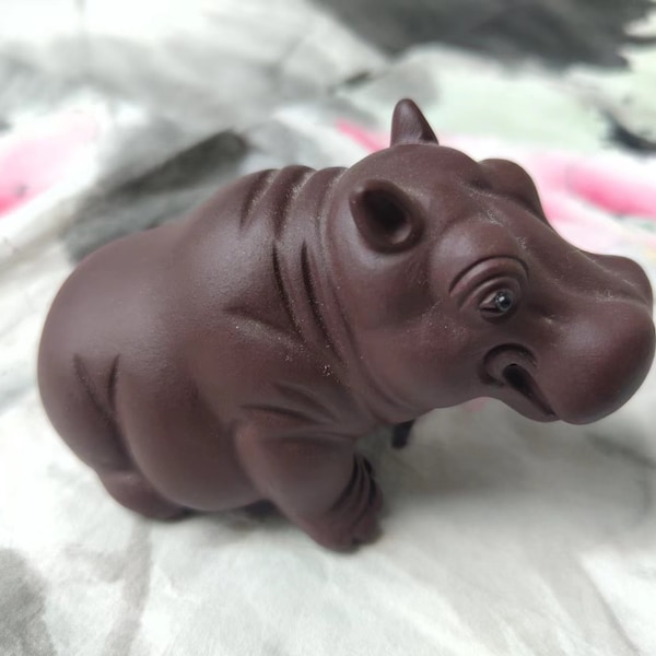 Purple hippo Tea Pet Handmade Zisha Tea Pet hippo Home Office Outdoor Decor Artware Purple Sand Tea Playhome Animal tea tray decorative CC09