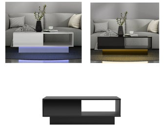 Coffee Table with drawer, Black/ White color, Storage LED lights - Living Room Coffee Table