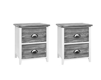 Set of 2 nightstands, bedside tables, side table, bedroom furniture, brown with drawers