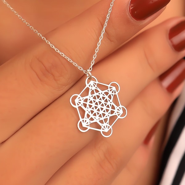 Collier Metatron en argent sterling 925, pendentif cube Metatron, collier avec pendentif archange Metatron, cadeau pour les amateurs de bijoux spirituels