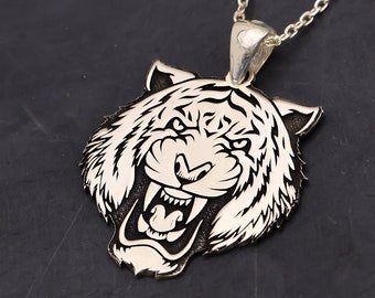 Tiger Necklace, 925 Sterling Silver Tiger Head Pendant, Wild Tiger Charm, Dainty Animal Jewelry, Birthday Gift for Him, Mothers Day Gift