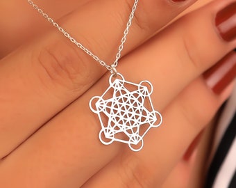 Collier Metatron en argent sterling 925, pendentif cube Metatron, collier avec pendentif archange Metatron, cadeau pour les amateurs de bijoux spirituels