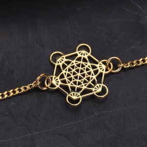 Pulsera Metatron plateada, Pulsera Metatron Cube para mujer, Pulsera Metatron personalizada, Joyería espiritual delicada, Regalo personalizado dorado para ella
