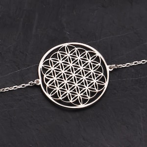 Flower of Life Bracelet Silver Dainty Yoga Bracelet Sacred Geometry Bracelet Spiritual Geometric Jewelry Mandala Christmas Gift for Her Mom