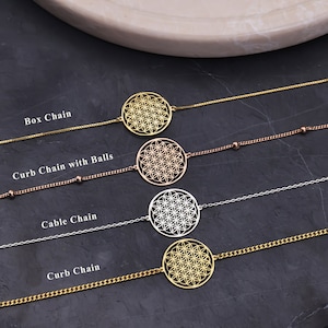 Silver Flower of Life Bracelet Dainty Yoga Bracelet Sacred Geometry Bracelet Gold Spiritual Geometric Jewelry Mandala Personalized Gift Her