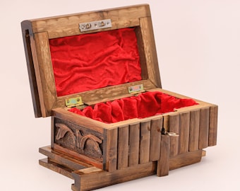 Puzzle Box with Hidden Key Vintage Jewelry Box Walnut Box  Handcarved Magic Lock Box Secret Wooden Box Dainty Personalized Gift for Her
