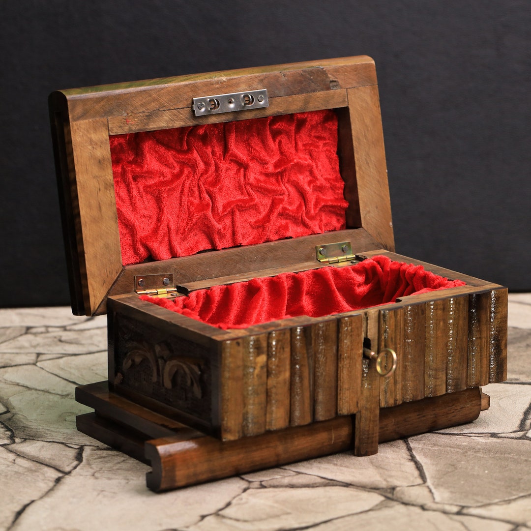 Puzzle Box With Secret Key Vintage Jewelry Box Hidden Compartment ...