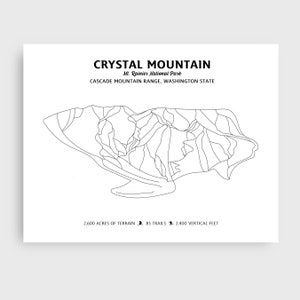 Crystal Mountain Skipiste Karte | Moderner Minimalistischer Digitaldruck | Loipenkarte mit Ski Mountain Stats, ungerahmtes Kunstwerk für die Wand