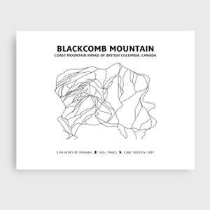 Blackcomb Mountain Ski Trail Map / Modern Minimalist Digital Print / Trail Map con Ski Mountain Stats, Obra de arte sin marco para la pared