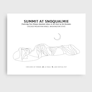 Gipfel am Snoqualmie Mountain Ski Track Karte | Moderne minimalistische Digitaldruck | Karte mit Skiberg Pisten, Kunstwerk für die Wand
