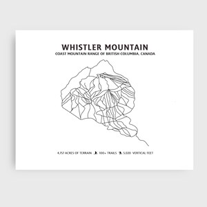 Whistler Mountain Ski Track Karte | Moderne minimalistische Digitaldruck | Karte mit Skibergen Statistik, ungerahmtes Kunstwerk für die Wand