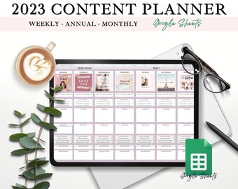 2023 Social Media Content Planner Calendar, Google Sheets, Batch content annually Monthly weekly, Instant Access, Instagram planner, Blogger