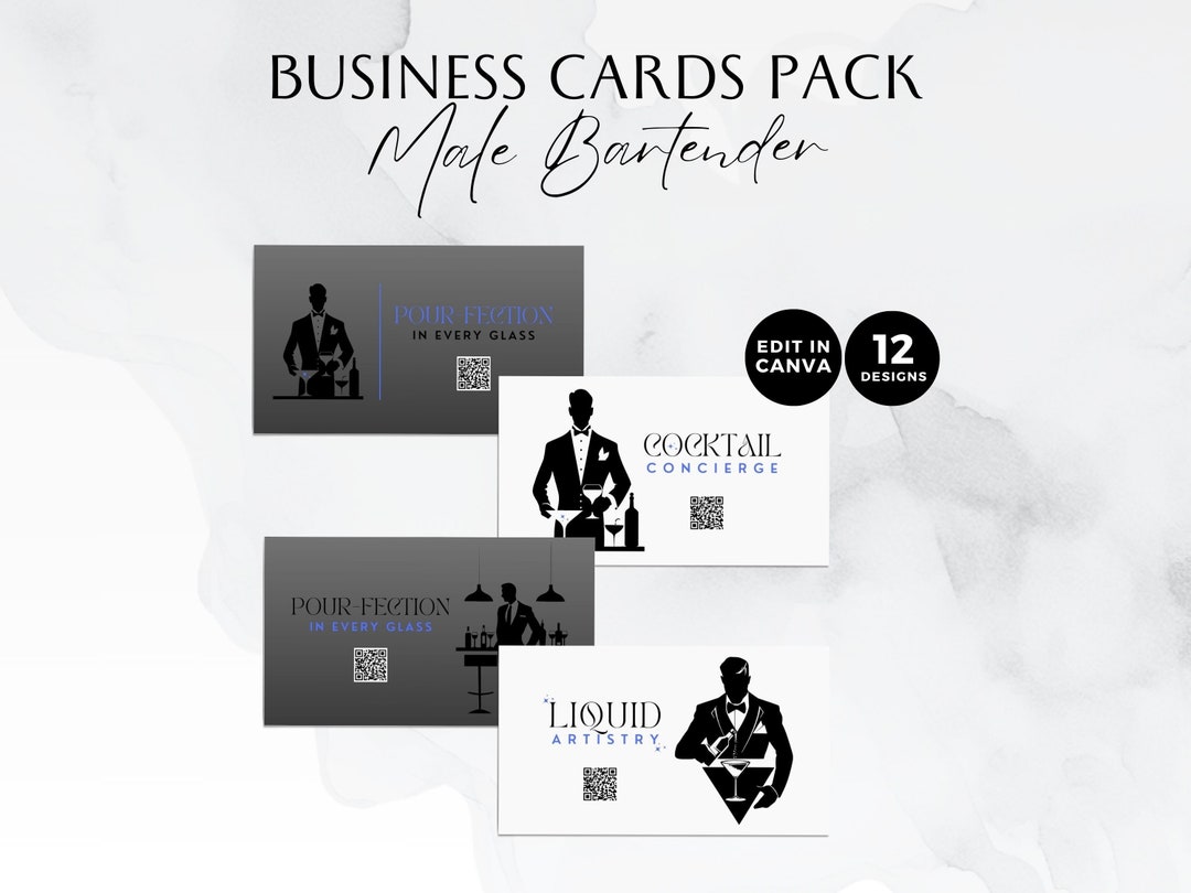 Mobile Bartending Business Cards, DIY QR Code Customizable, Modern