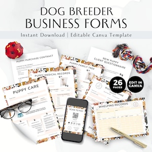 Dog Breeder Paperwork, Puppy Pack Forms, Editable Canva Templates, Dog Breeding Contract Agreement, Whelping Chart/Record, Puppy Sale, BB012