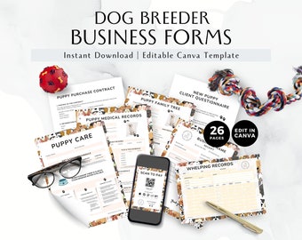 Dog Breeder Paperwork, Puppy Pack Forms, Editable Canva Templates, Dog Breeding Contract Agreement, Whelping Chart/Record, Puppy Sale, BB012