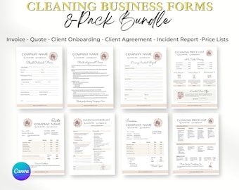House Cleaning Business Forms Bundle, 8 Pack, Customer Intake Form, Quote, Invoice, Agreement Contract, Pricelist, Cleaning Checklist, 005SW