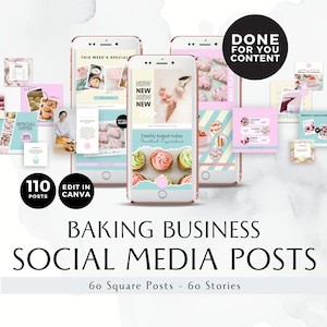 Bäckerei Instagram Posts, Home Baker Social Media Vorlagen, IG Story, Canva Vorlagen, Kuchen, Gebäck, Bake Shop, Pink Branding Kit, BB009