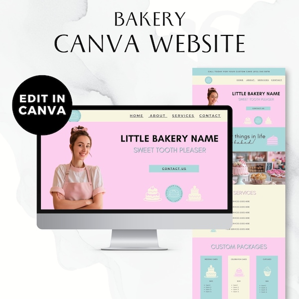 Bakery Canva Website, Simple Sales Page Template, One Page, Home Baker, Cake Sale Page, Cute Cookie, Bakery Brand Kit, Landing Page, BB009