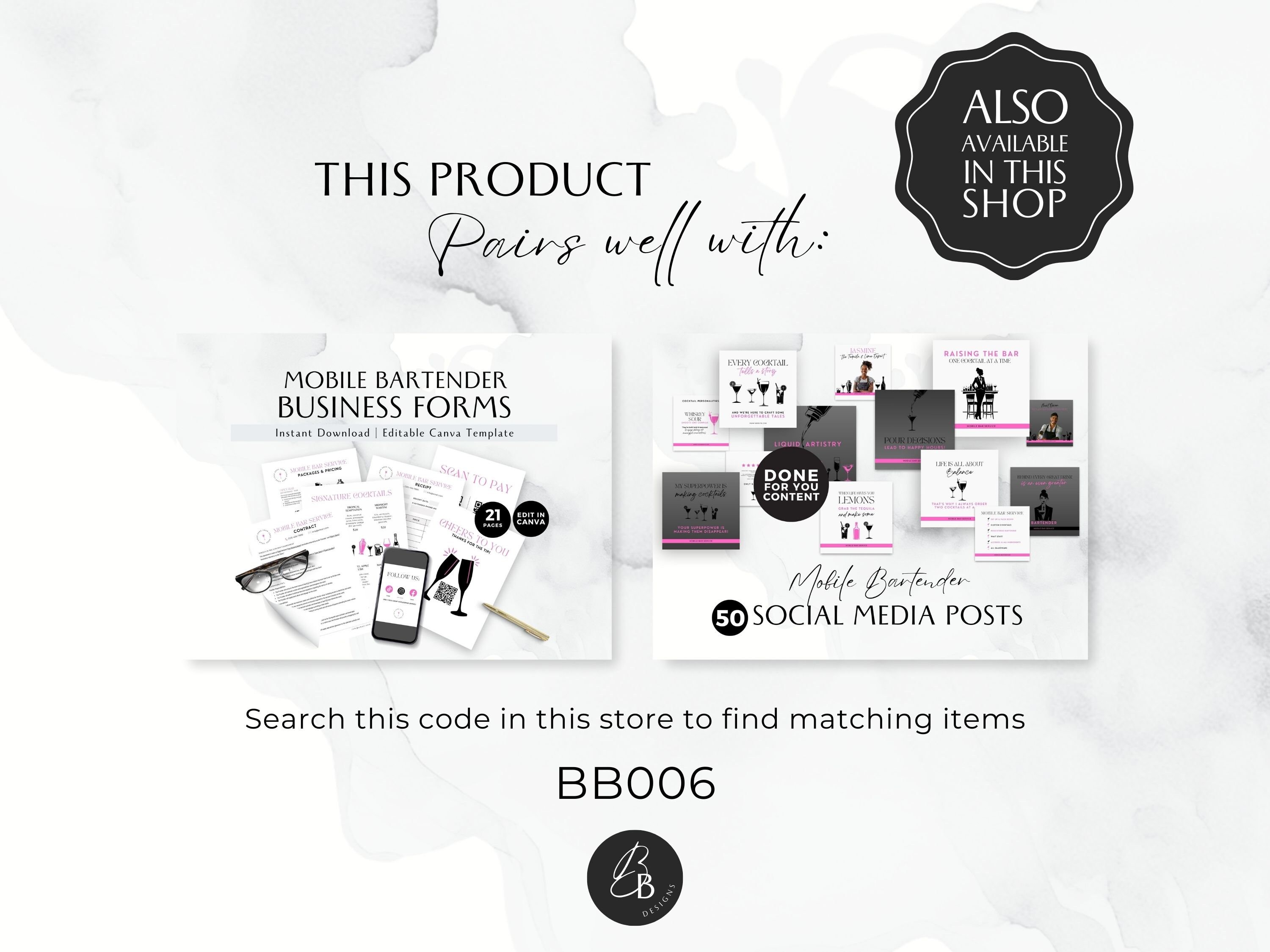 Mobile Bartending Business Cards, Contact Card, DIY QR Code