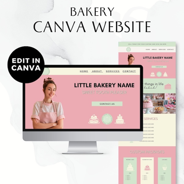 Bakery Canva Website, Simple Sales Page Template, One Page, Home Baker, Cake Sale Page, Cute Cookie, Bakery Brand Kit, Landing Page, BB008