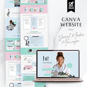 Plantilla de sitio web Canva para administrador de redes sociales, página de destino única para asistente virtual, portafolio, editable, moderna, pastel, BB2503A