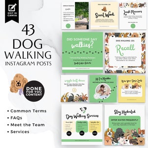 Dog Walking Business Social Media Vorlagen, Instagram Posts, bearbeitbare Canva Vorlagen, Puppy Walker, Pet Sitter, Doggy Business, BB014