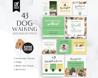Dog Walking Business Social Media Vorlagen, Instagram Posts, bearbeitbare Canva Vorlagen, Puppy Walker, Pet Sitter, Doggy Business, BB014