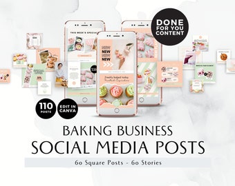 Plantillas de Instagram de panadería, publicaciones en redes sociales de panaderos caseros, historia de IG, plantillas de Canva, pastel, postre, pastelería, panadería, kit de marca, BB011