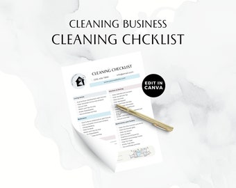 Home Cleaning Checklist, Editable Canva Template, Commercial Cleaning Business Templates, Single Page, Cleaning Lady Forms, BB002
