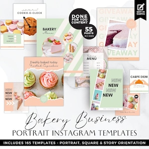 Modelos de Instagram de retrato de padaria, postagem de mídia social de menu, história do IG, modelos do Canva, cupcake, sobremesa, pastelaria, padaria, pêssego, BB011