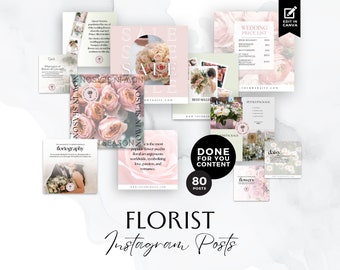 Florist Instagram Post Template, Flower Shop Insta Square Post, Canva Social Media Templates, Wedding Florist Marketing, Pink, Green, BB017