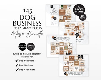 Hund Social Media Template Bundle, Instagram Posts, bearbeitbare Canva Vorlagen, Welpe Züchter, Dog Walker, Pet Groummer, Doggy Business, BB012