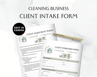 Kundeneingangsformular für Reinigungsservice, bearbeitbare Geschäftsformulare professionelle Reinigungskraft, Kundenvertragsvereinbarung, Canva-Vorlagen, BB003
