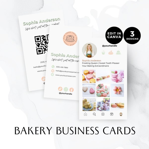 Instagram Business Card Bakery, IG Theme, Veritical Business Card, QR Code, Home Baker, Cake, Patisserie, Canva Branding Kit, Peach, BB011