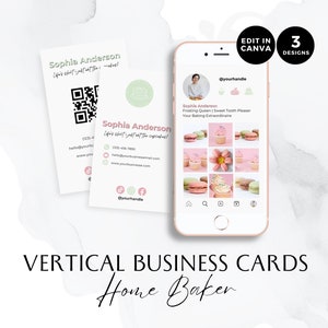 Padaria de cartão de visita do Instagram, tema IG, cartão de visita veritical, código QR, padeiro doméstico, bolo, confeitaria, kit de marca Canva, rosa, BB008