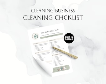 Home Cleaning Checklist, Editable Canva Template, Commercial Cleaning Business, Single Page, Cleaning Lady Forms, Sage Green, BB003