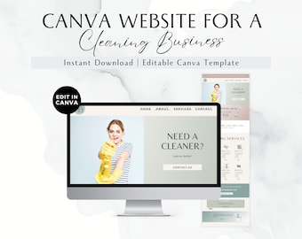 Canva schoonmaakservice websitesjabloon, bestemmingspagina voor schoonmaakbedrijf, glijdende website, scrollende verkooppagina, professionele schoonmaak, BB001