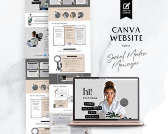 Plantilla de sitio web Canva para administrador de redes sociales, página de destino única para asistente virtual, portafolio, editable, moderna, gris oscuro, BB2501